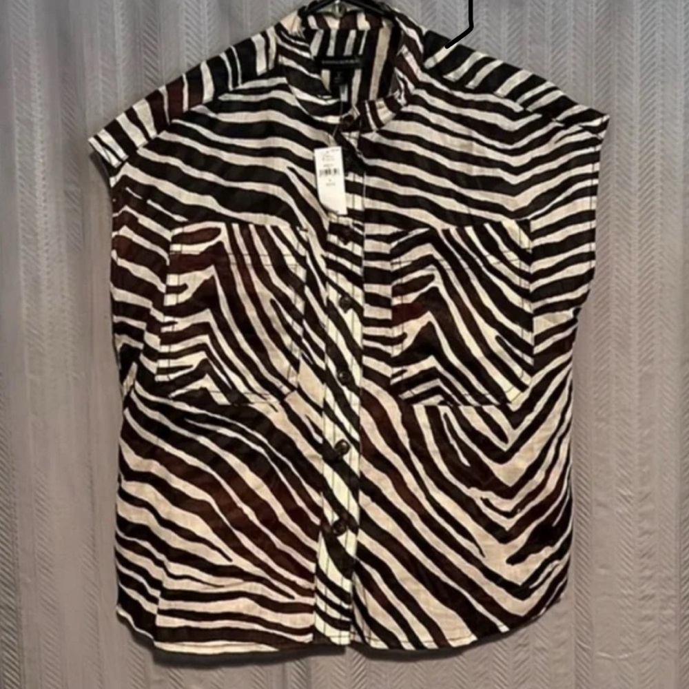 Banana Republic Zebra Print Button Up Ramie Utility Shirt